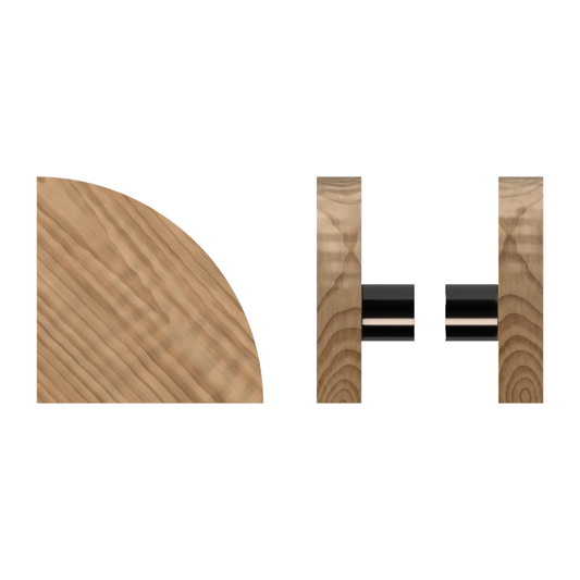 Pair T10 Timber Entrance Pull Handle, American Walnut, Back to Back Fixing, Radius 150mm x Projection 68mm, in Raw Timber (ready to stain or paint) in Walnut / Black