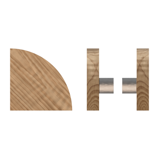 Pair T10 Timber Entrance Pull Handle, American Walnut, Back to Back Fixing, Radius 150mm x Projection 68mm, in Raw Timber (ready to stain or paint) in Walnut / Polished Nickel