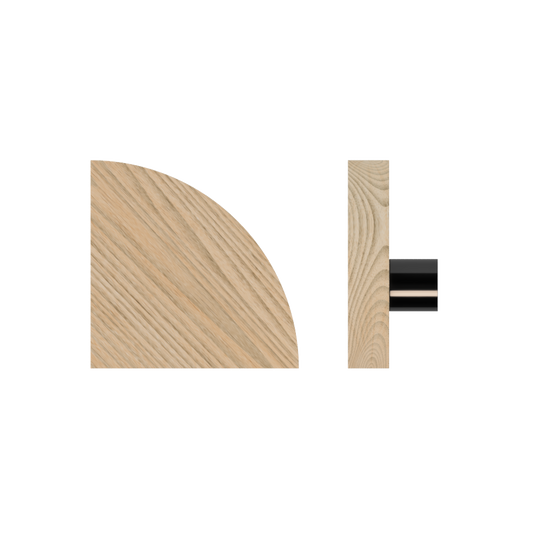 Single T10 Timber Entrance Pull Handle, Tasmanian Oak, Radius 150mm x Projection 68mm, in Raw Timber (ready to stain or paint) in Tasmanian Oak / Black