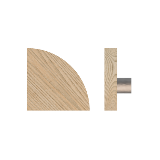 Single T10 Timber Entrance Pull Handle, Tasmanian Oak, Radius 150mm x Projection 68mm, in Raw Timber (ready to stain or paint) in Tasmanian Oak / Polished Nickel