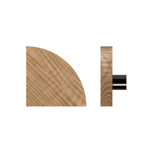 Single T10 Timber Entrance Pull Handle, American Walnut, Radius 150mm x Projection 68mm, in Raw Timber (ready to stain or paint) in Walnut / Black