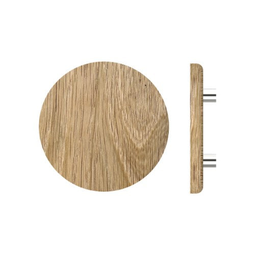 Single T11 Timber Entrance Pull Handle, American Oak, Ø300mm x Projection 68mm, in Raw Timber (ready to stain or paint) in White Oak / Polished Nickel