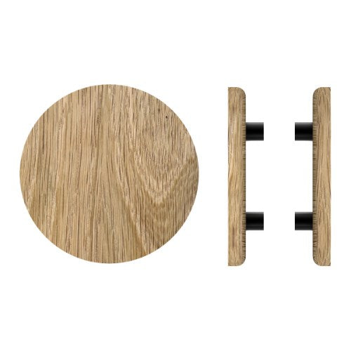 Pair T11 Timber Entrance Pull Handle, American Oak, Back to Back Fixing, Ø300mm x Projection 68mm, in Raw Timber (ready to stain or paint) in White Oak / Powder Coat