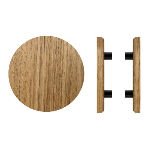 Pair T11 Timber Entrance Pull Handle, Tasmanian Oak, Back to Back Fixing, Ø300mm x Projection 68mm, in Raw Timber (ready to stain or paint) in Tasmanian Oak / Powder Coat