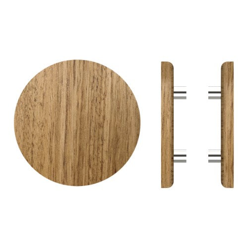 Pair T11 Timber Entrance Pull Handle, Tasmanian Oak, Back to Back Fixing, Ø300mm x Projection 68mm, in Raw Timber (ready to stain or paint) in Tasmanian Oak / Polished Nickel