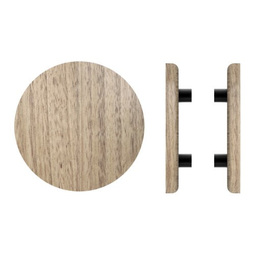 Pair T11 Timber Entrance Pull Handle, Victorian Ash, Back to Back Fixing, Ø300mm x Projection 68mm, in Raw Timber (ready to stain or paint) in Victorian Ash / Powder Coat