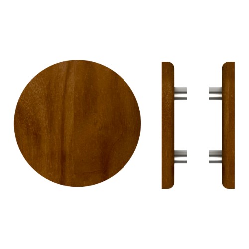 Pair T11 Timber Entrance Pull Handle, American Walnut, Back to Back Fixing, Ø300mm x Projection 68mm, in Raw Timber (ready to stain or paint) in Walnut / Satin Nickel