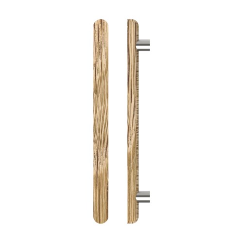 Single T12 Timber Entrance Pull Handle, American White Oak, CTC800mm, H1000mm x Ø40mm x Projection 85mm, in Raw Timber (ready to stain or paint) in White Oak / Satin Nickel