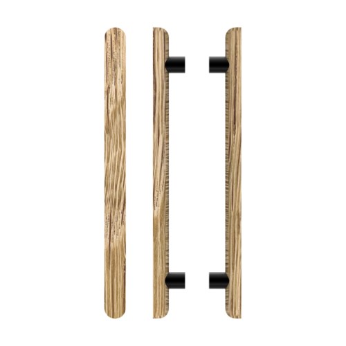 Pair T12 Timber Entrance Pull Handle, American White Oak, Back to Back Pair, CTC800mm, H1000mm x Ø40mm x Projection 85mm, in Raw Timber (ready to stain or paint) in White Oak / Powder Coat