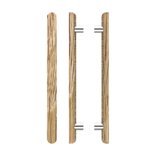 Pair T12 Timber Entrance Pull Handle, American White Oak, Back to Back Pair, CTC800mm, H1000mm x Ø40mm x Projection 85mm, in Raw Timber (ready to stain or paint) in White Oak / Polished Nickel