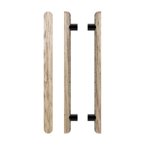 Pair T12 Timber Entrance Pull Handle, Victorian Ash, Back to Back Pair, CTC600mm, H800mm x 40mm x 40mm x Projection 75mm, in Raw Timber (ready to stain or paint) in Victorian Ash / Powder Coat