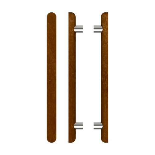 Pair T12 Timber Entrance Pull Handle, American Walnut, Back to Back Pair, CTC800mm, H1000mm x Ø40mm x Projection 85mm, in Raw Timber (ready to stain or paint) in Walnut / Satin Nickel