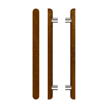 Pair T12 Timber Entrance Pull Handle, American Walnut, Back to Back Pair, CTC800mm, H1000mm x Ø40mm x Projection 85mm, in Raw Timber (ready to stain or paint) in Walnut / Satin Nickel