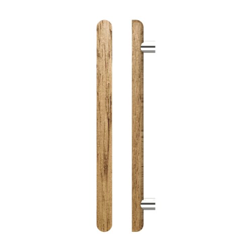 Single T12 Timber Entrance Pull Handle, Tasmanian Oak, CTC800mm, H1000mm x 40mm x 40mm x Projection 75mm, in Raw Timber (ready to stain or paint) in Tasmanian Oak / Polished Nickel