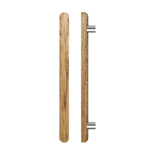 Single T12 Timber Entrance Pull Handle, Tasmanian Oak, CTC800mm, H1000mm x 40mm x 40mm x Projection 75mm, in Raw Timber (ready to stain or paint) in Tasmanian Oak / Satin Nickel