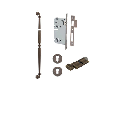 Pull Handle Sarlat Signature Brass L635xW32xP72mm BP35mm CTC600mm Entrance Kit, Mortice Lock Roller Euro Signature Brass CTC85mm Backset 60mm, Euro Cylinder Key Thumb 6 Pin Signature Brass L70mm KA1, Escutcheon Euro Concealed Fix Round Pair Signat… in Sig