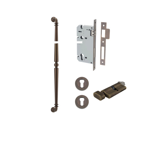 Pull Handle Sarlat Signature Brass L635xW32xP72mm BP35mm CTC600mm Entrance Kit, Mortice Lock Roller Euro Signature Brass CTC85mm Backset 60mm, Euro Cylinder Key Thumb 6 Pin Signature Brass L70mm KA1, Escutcheon Euro Concealed Fix Round Pair Signat… in Sig