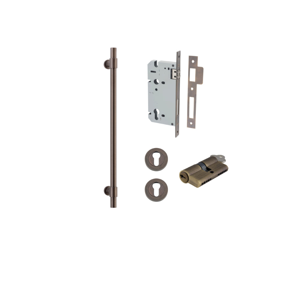 Pull Handle Helsinki Signature Brass L560xD22xP66mm BP35mm CTC450mm Entrance Kit, Mortice Lock Roller Euro Signature Brass CTC85mm Backset 60mm, Euro Cylinder Dual Function 5 Pin Signature Brass L65mm KA1, Escutcheon Euro Concealed Fix Round Pair S… in Si