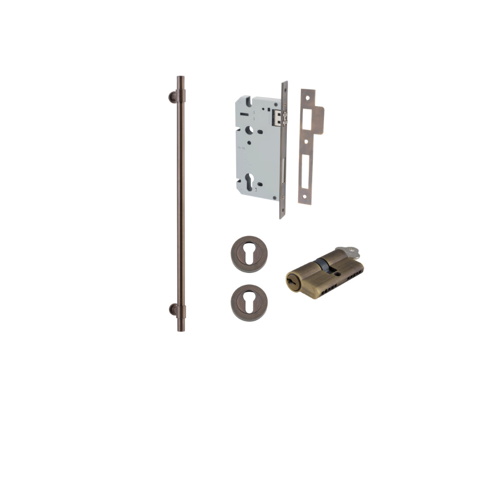 Pull Handle Helsinki Signature Brass L710xD22xP66mm BP35mm CTC600mm Entrance Kit, Mortice Lock Roller Euro Signature Brass CTC85mm Backset 60mm, Euro Cylinder Dual Function 5 Pin Signature Brass L65mm KA1, Escutcheon Euro Concealed Fix Round Pair S… in Si