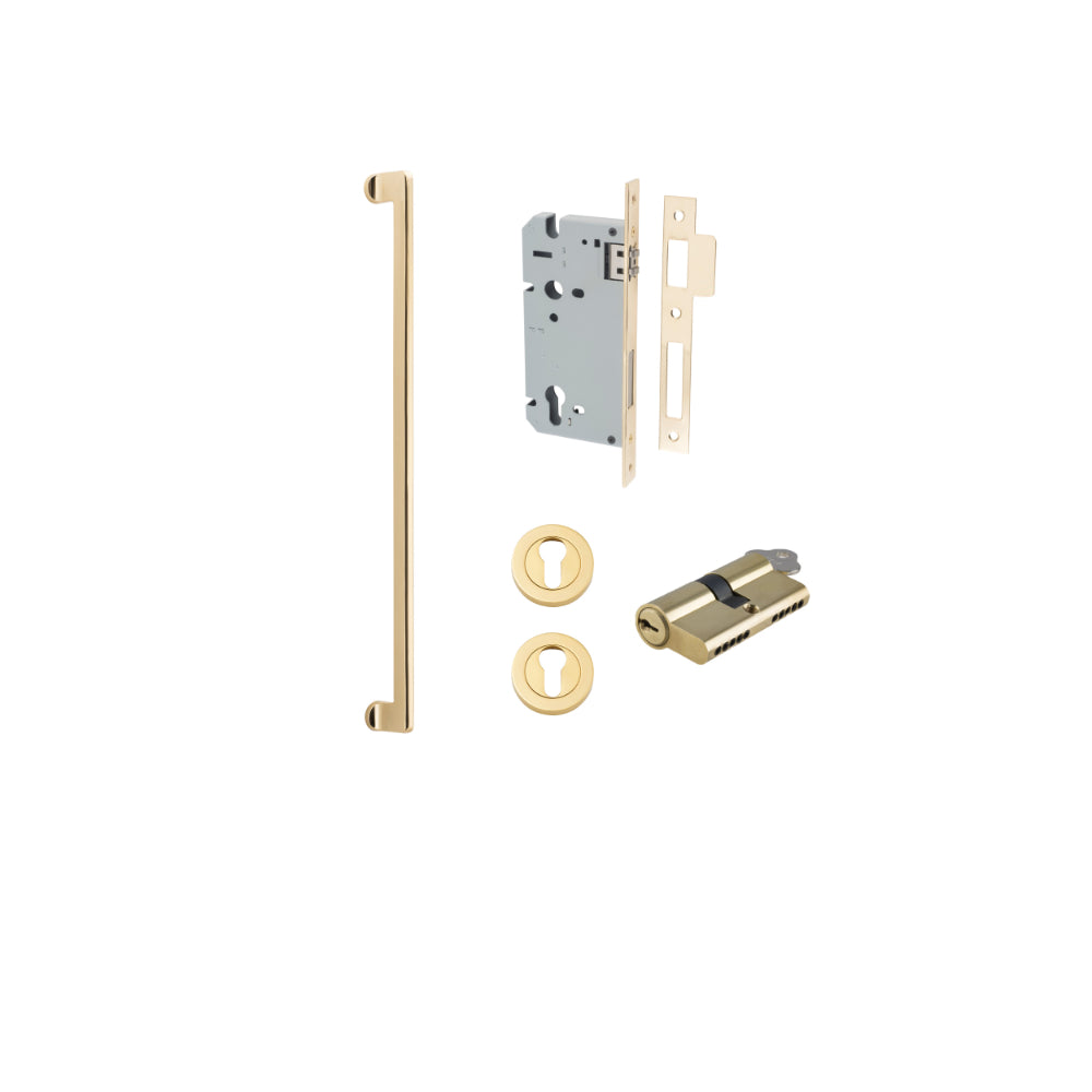 Pull Handle Baltimore Polished Brass L635xW13xP64mm BP35mm CTC600mm Entrance Kit, Mortice Lock Roller Euro Polished Brass CTC85mm Backset 60mm, Euro Cylinder Dual Function 5 Pin Polished Brass L65mm KA1, Escutcheon Euro Concealed Fix Round Pair Po… in Pol