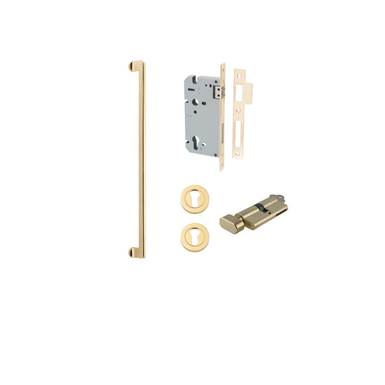 Pull Handle Baltimore Polished Brass L635xW13xP64mm BP35mm CTC600mm Entrance Kit, Mortice Lock Roller Euro Polished Brass CTC85mm Backset 60mm, Euro Cylinder Key Thumb 6 Pin Polished Brass L70mm KA1, Escutcheon Euro Concealed Fix Round Pair Polish… in Pol