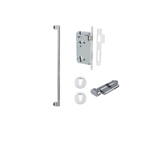 Pull Handle Baltimore Polished Chrome L635xW13xP64mm BP35mm CTC600mm Entrance Kit, Mortice Lock Roller Euro Polished Chrome CTC85mm Backset 60mm, Euro Cylinder Key Thumb 6 Pin Polished Chrome L70mm KA1, Escutcheon Euro Concealed Fix Round Pair Pol… in Pol