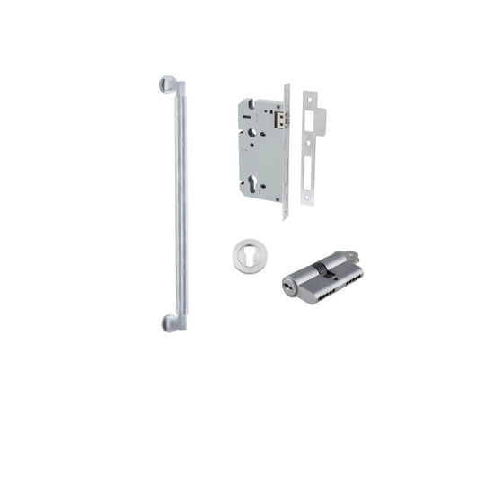 Pull Handle Brunswick Euro Pair Brushed Chrome L485xW22xP63mm CTC450 mm BPD35mm, Mortice Lock Roller Euro Brushed Chrome CTC85mm Backset 60mm, Euro Cylinder Dual Function 5 Pin 65mm KA4, Escutcheon Euro Concealed Fix Round Pair D52xP10mm in Brushed Chrome