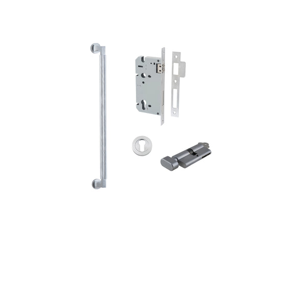 Pull Handle Brunswick Euro Pair Brushed Chrome L485xW22xP63mm CTC450 mm BPD35mm, Mortice Lock Roller Euro Brushed Chrome CTC85mm Backset 60mm, Euro Cylinder Key Thumb 5 Pin 65mm KA4, Escutcheon Euro Concealed Fix Round Pair D52xP10mm in Brushed Chrome