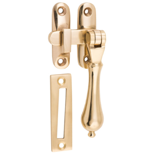 Casement Fastener Teardrop Long Throw Polished Brass W50xP30mm Drop 95mm in Polished Brass