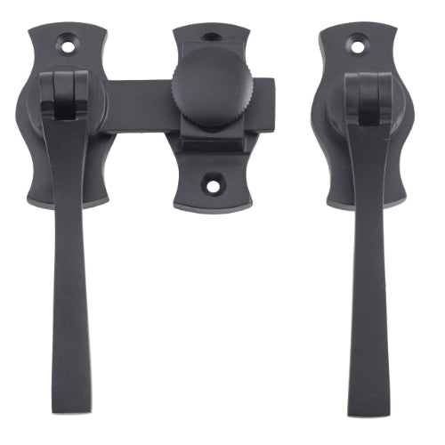 French Door Fastener Square Matt Black Backplate H54xW29mm P31mm in Matt Black