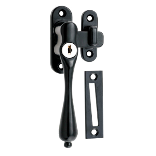 Casement Fastener Locking Teardrop Left Hand Matt Black W28xP34mm Drop 115mm in Matt Black