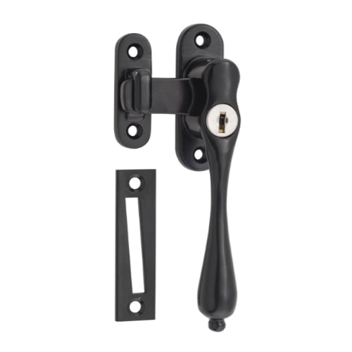 Casement Fastener Locking Teardrop Right Hand Matt Black W28xP34mm Drop 115mm in Matt Black