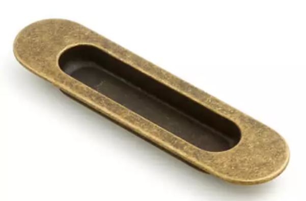 Castella Flush Sliding Door Pull - Antique Brass / H150mm x W40mm in Antique Brass