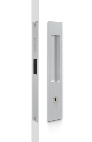 Mardeco Key Lockable M-Series Sliding Lockset (Cylinder not included), H255mm x W45mm x D13mm, Face 2mm. Suits 34mm - 50mm thick doors in Polished Chrome