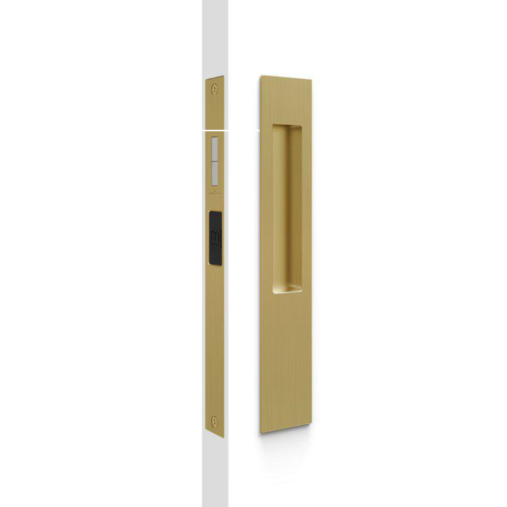 Mardeco M Series Flush Pull Snib Lockset (inside snib, no cylinder), H257 x W43 x D13mm, Face 2mm, suits 34-50mm doors in Satin Brass