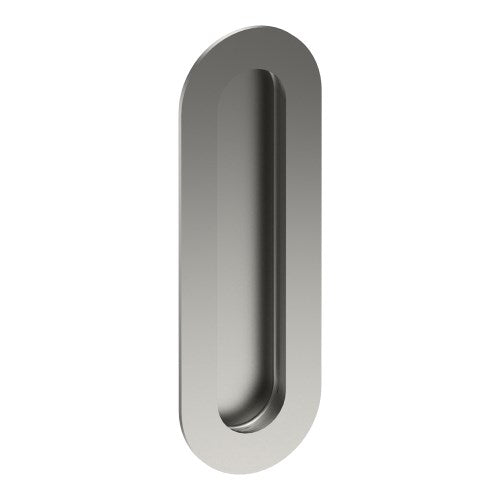 Oval Sliding Door, Flush Pull Handle (Single). Solid Stainless Steel. 150mm x 50mm. Invisible Fix (no screw holes) in Satin Stainless