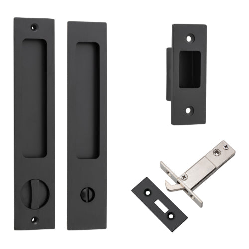 Sliding Door Pull Rectangular Privacy Pair Matt Black H225xW45xP2.5mm in Matt Black