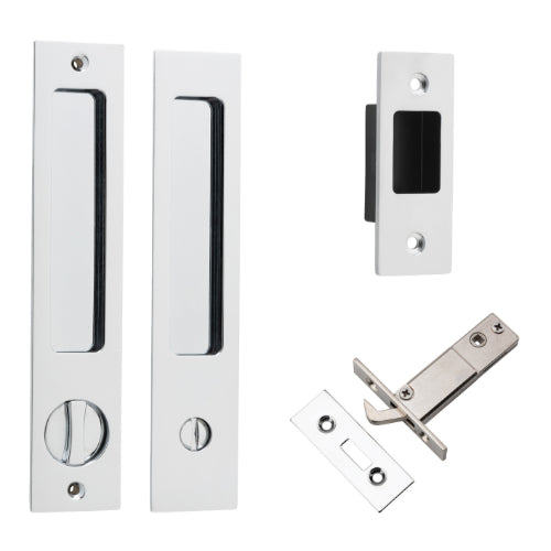 Sliding Door Pull Rectangular Privacy Pair Polished Chrome H225xW45xP2.5mm in Polished Chrome