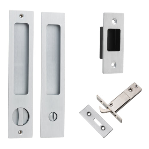 Sliding Door Pull Rectangular Privacy Pair Brushed Chrome H225xW45xP2.5mm in Brushed Chrome