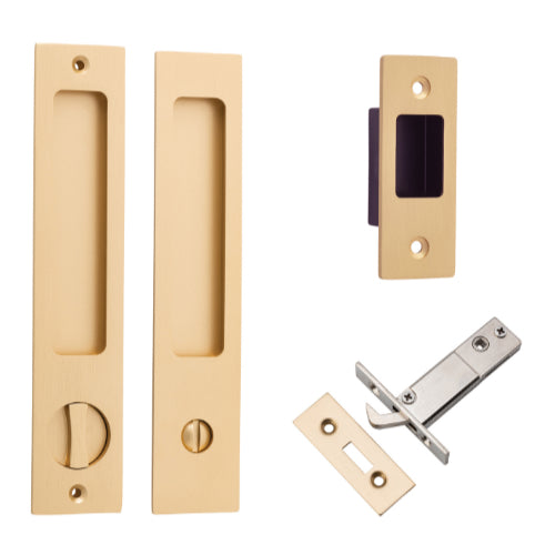 Sliding Door Pull Rectangular Privacy Pair Brushed Brass H225xW45xP2.5mm in Brushed Brass