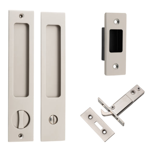 Sliding Door Pull Rectangular Privacy Pair Satin Nickel H225xW45xP2.5mm in Satin Nickel