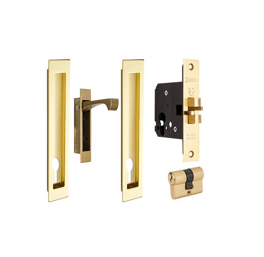 Verve Sliding Door Lock Kit, 300 x 37mm in Satin Brass