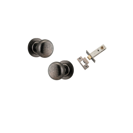 Door Knob Cambridge Round Rose Concealed Fix Distressed Nickel D54xP67mm BP58mm Passage Kit, Tube Latch Split Cam 'T' Striker Distressed Nickel Backset 60mm in Distressed Nickel