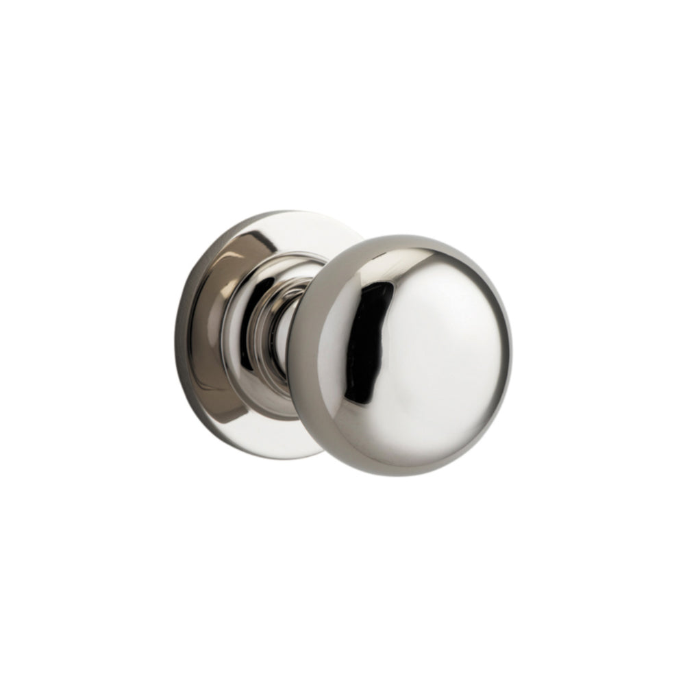 Door Knob Cambridge Round Rose Concealed Fix Polished Nickel D54xP67mm BP58mm in Polished Nickel