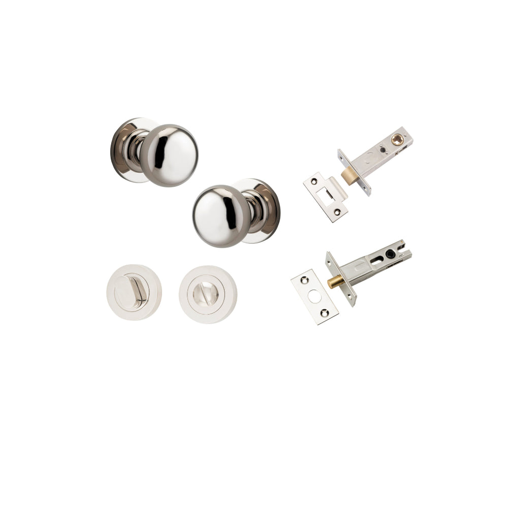 Door Knob Cambridge Round Rose Concealed Fix Polished Nickel D54xP67mm BP58mm Privacy Kit, Tube Latch Split Cam 'T' Striker Polished Nickel Backset 60mm, Privacy Bolt Round Bolt Polished Nickel Backset 60mm, Privacy Turn Oval Concealed Fix Round P… in Pol