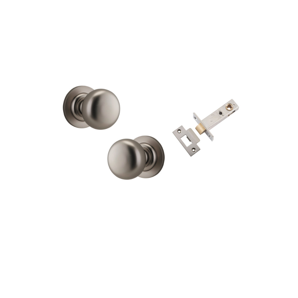 Door Knob Cambridge Round Rose Concealed Fix Satin Nickel D54xP67mm BP58mm Passage Kit, Tube Latch Split Cam 'T' Striker Satin Nickel Backset 60mm in Satin Nickel