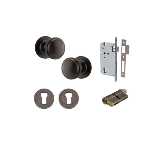 Door Knob Paddington Round Rose Concealed Fix Signature Brass D54xP68mm BP58mm Entrance Kit, Mortice Lock Euro Signature Brass CTC85mm Backset 60mm, Euro Cylinder Dual Function 5 Pin Signature Brass L65mm KA1, Escutcheon Euro Concealed Fix Round Pa… in Si