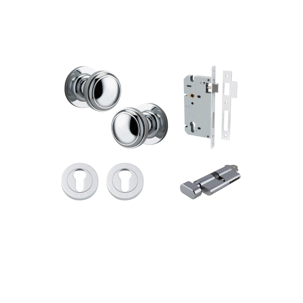 Door Knob Paddington Round Rose Concealed Fix Polished Chrome D54xP68mm BP58mm Entrance Kit, Mortice Lock Euro Polished Chrome CTC85mm Backset 60mm, Euro Cylinder Key Thumb 6 Pin Polished Chrome L70mm KA1, Escutcheon Euro Concealed Fix Round Pair … in Pol