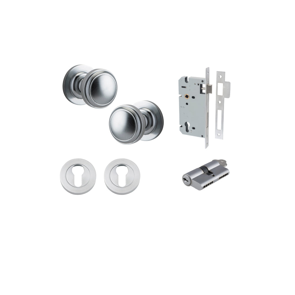 Door Knob Paddington Round Rose Concealed Fix Brushed Chrome D54xP68mm BP58mm Entrance Kit, Mortice Lock Euro Brushed Chrome CTC85mm Backset 60mm, Euro Cylinder Dual Function 5 Pin Brushed Chrome L65mm KA1, Escutcheon Euro Concealed Fix Round Pair… in Bru