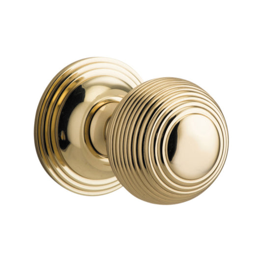 Door Knob Guildford Round Rose Concealed Fix Polished Brass D52xP78mm BP60mm in Polished Brass